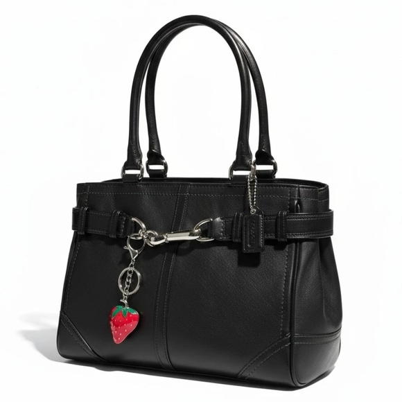 Coach Handbags - COACH Vintage Hampton Black Leather Satchel with Silver Accents